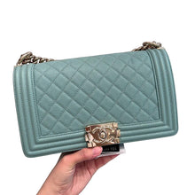 Load image into Gallery viewer, Chanel 29 series Tiffany Blue caviar old medium boy, light gold hdw
