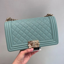 Load image into Gallery viewer, Chanel 29 series Tiffany Blue caviar old medium boy, light gold hdw
