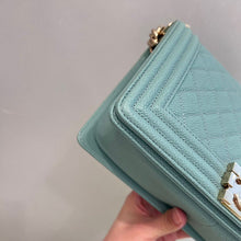 Load image into Gallery viewer, Chanel 29 series Tiffany Blue caviar old medium boy, light gold hdw
