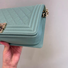 Load image into Gallery viewer, Chanel 29 series Tiffany Blue caviar old medium boy, light gold hdw
