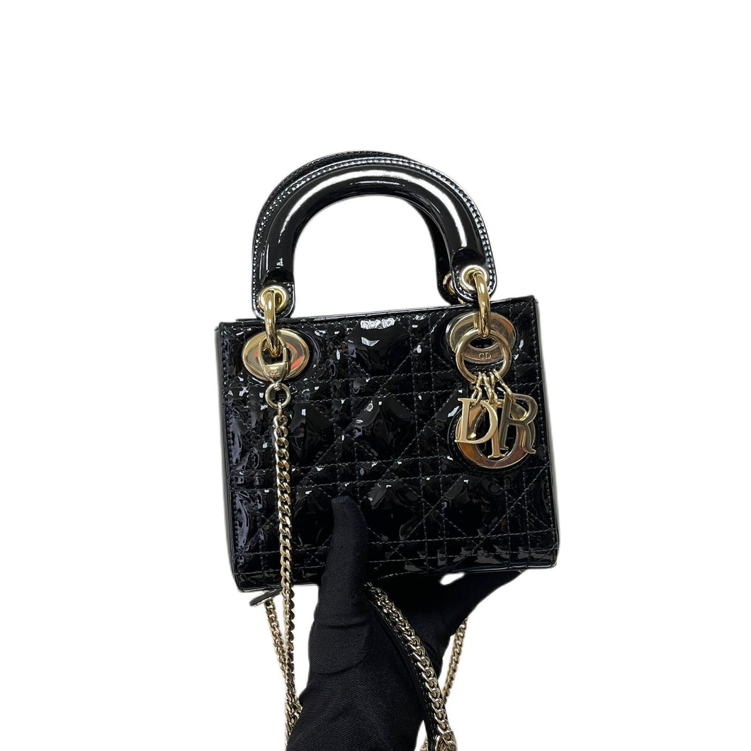 Lady Dior mini black patent with gold hdw