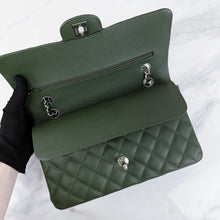 Load image into Gallery viewer, Chanel 25 series green caviar medium with silver hdw
