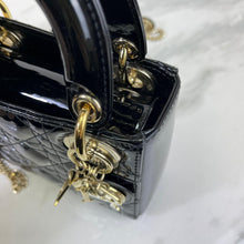 Load image into Gallery viewer, Lady Dior mini black patent with gold hdw
