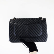 Load image into Gallery viewer, Chanel 25 series black chevron caviar jumbo silver hdw
