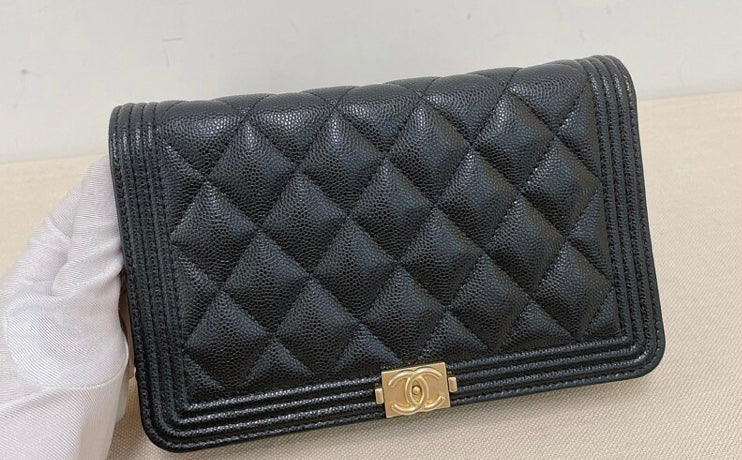 Chanel rare black boy wallet on chain gold hardware