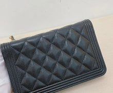 Load image into Gallery viewer, Chanel rare black boy wallet on chain gold hardware
