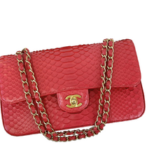 Load image into Gallery viewer, Chanel red exotic python/snake medium classic flap
