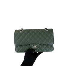 Load image into Gallery viewer, Chanel 25 series green caviar medium with silver hdw
