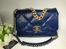 Load image into Gallery viewer, Chanel 19 medium/large in blue goatskin
