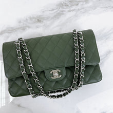 Load image into Gallery viewer, Chanel 25 series green caviar medium with silver hdw
