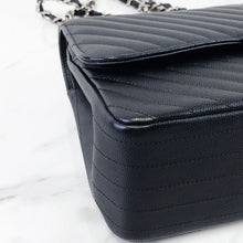 Load image into Gallery viewer, Chanel 25 series black chevron caviar jumbo silver hdw
