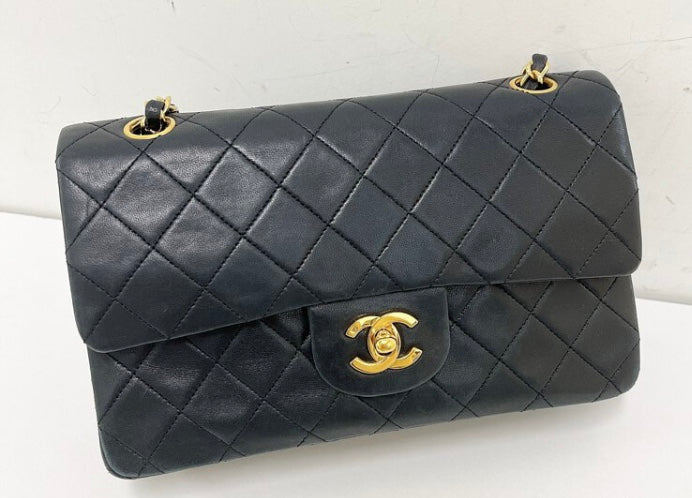 Chanel 24k gold hdw small black vintage classic flap