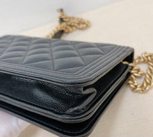 Load image into Gallery viewer, Chanel rare black boy wallet on chain gold hardware
