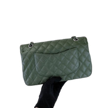 Load image into Gallery viewer, Chanel 25 series green caviar medium with silver hdw
