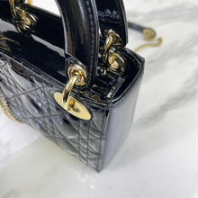 Load image into Gallery viewer, Lady Dior mini black patent with gold hdw
