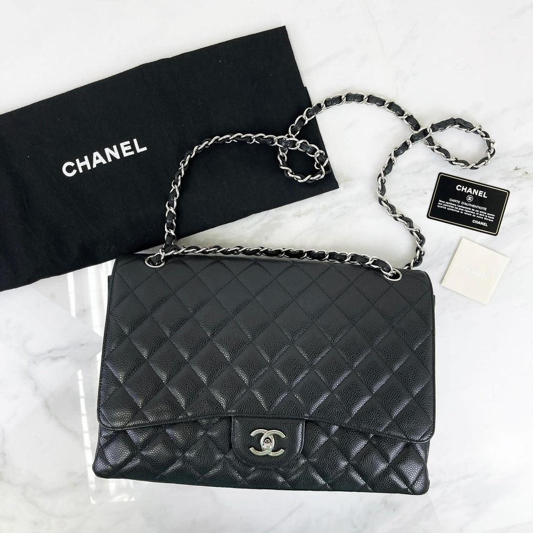 Chanel black caviar maxi, silver hdw 13 series