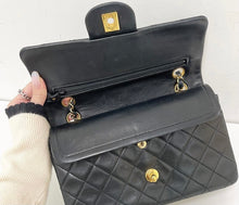 Load image into Gallery viewer, Chanel 24k gold hdw small black vintage classic flap
