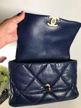 Load image into Gallery viewer, Chanel 19 medium/large in blue goatskin
