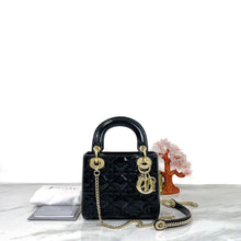 Load image into Gallery viewer, Lady Dior mini black patent with gold hdw
