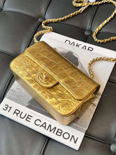 Load image into Gallery viewer, Chanel rare gold croc mini, aged gold hdw
